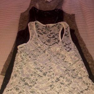 3- long length lace cami’s DAYTRIP WHITE, charcoal, tan3/$30-1/$12